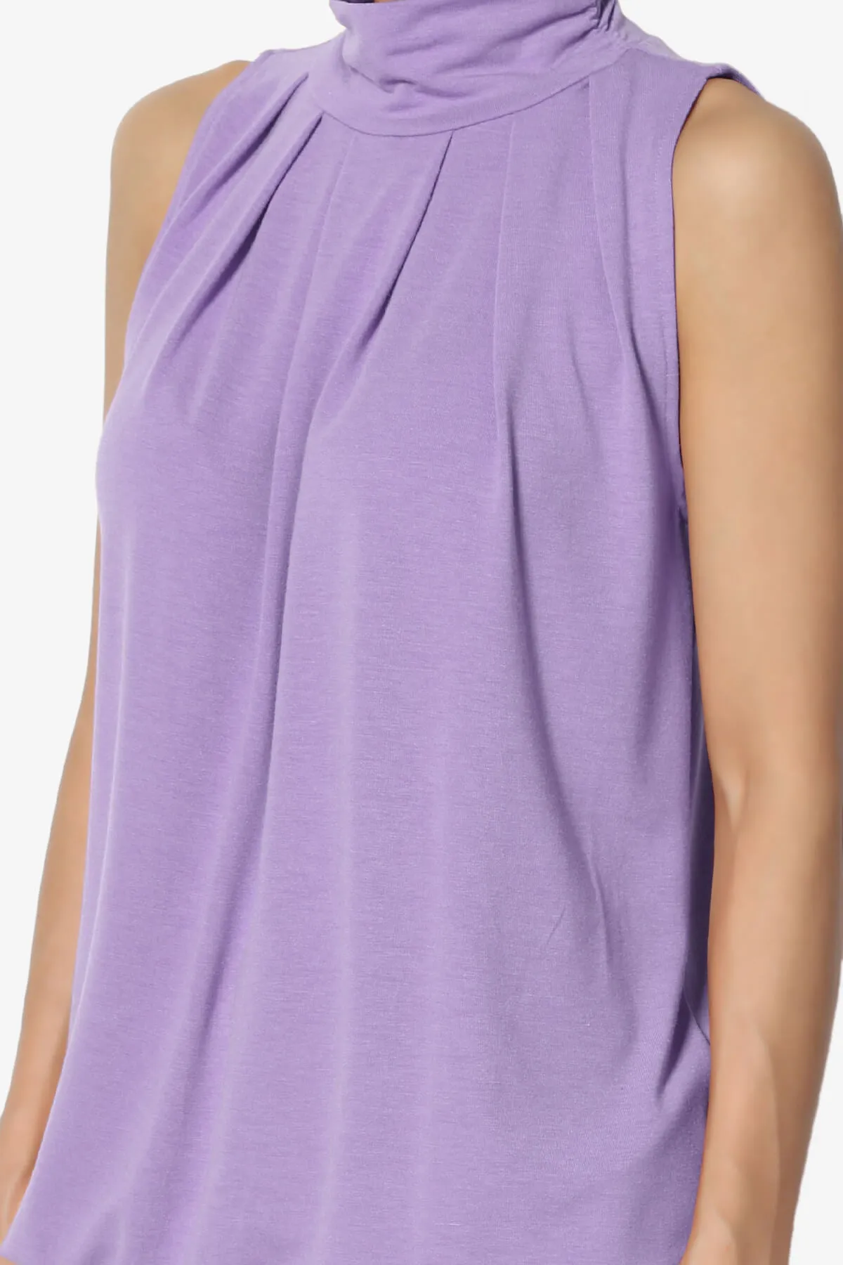 Jibbitz Sleeveless Mock Neck Pleated Top
