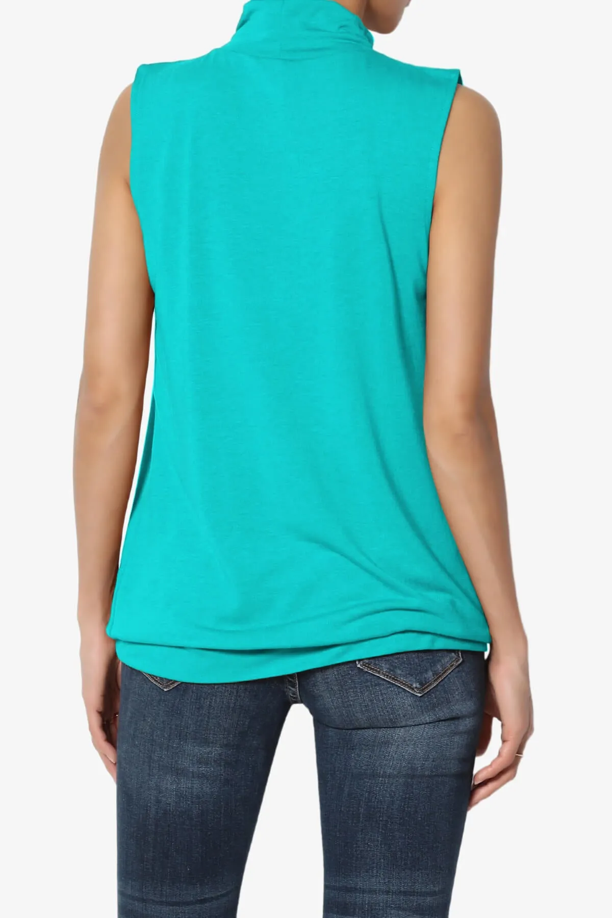 Jibbitz Sleeveless Mock Neck Pleated Top