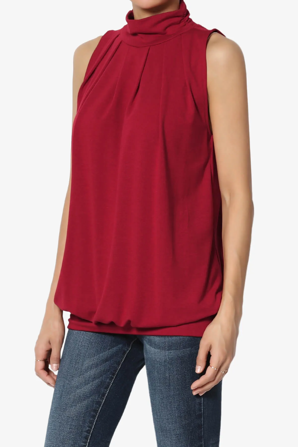 Jibbitz Sleeveless Mock Neck Pleated Top