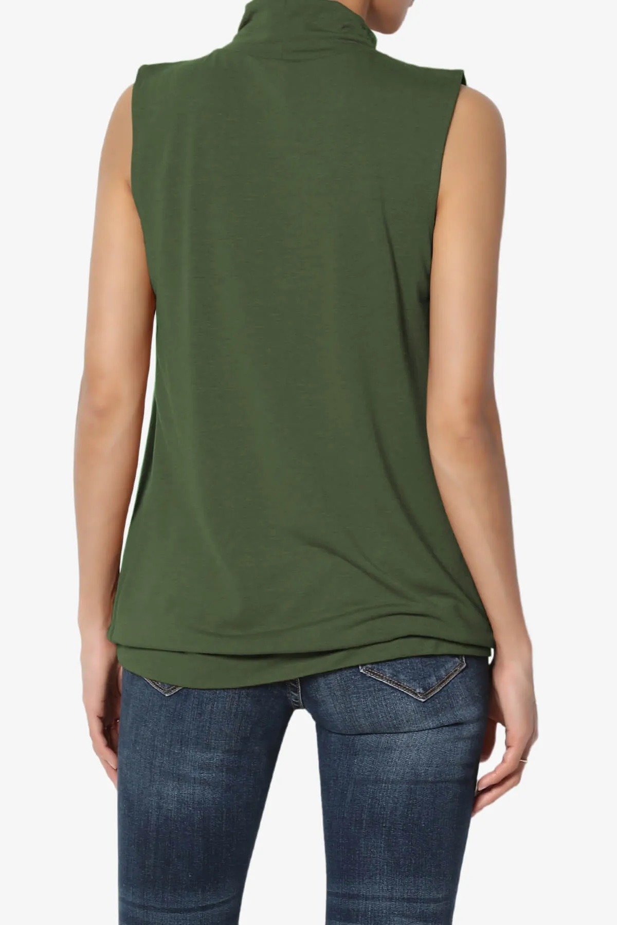 Jibbitz Sleeveless Mock Neck Pleated Top