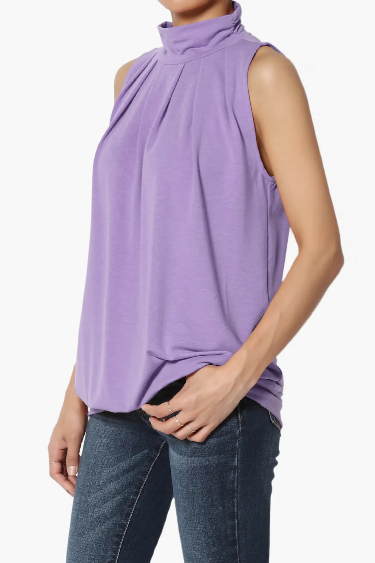 Jibbitz Sleeveless Mock Neck Pleated Top