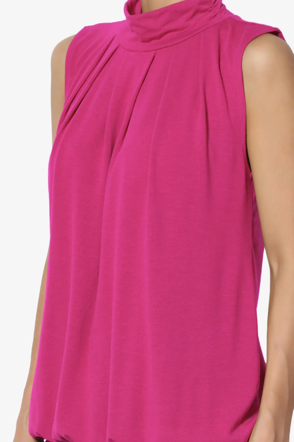 Jibbitz Sleeveless Mock Neck Pleated Top