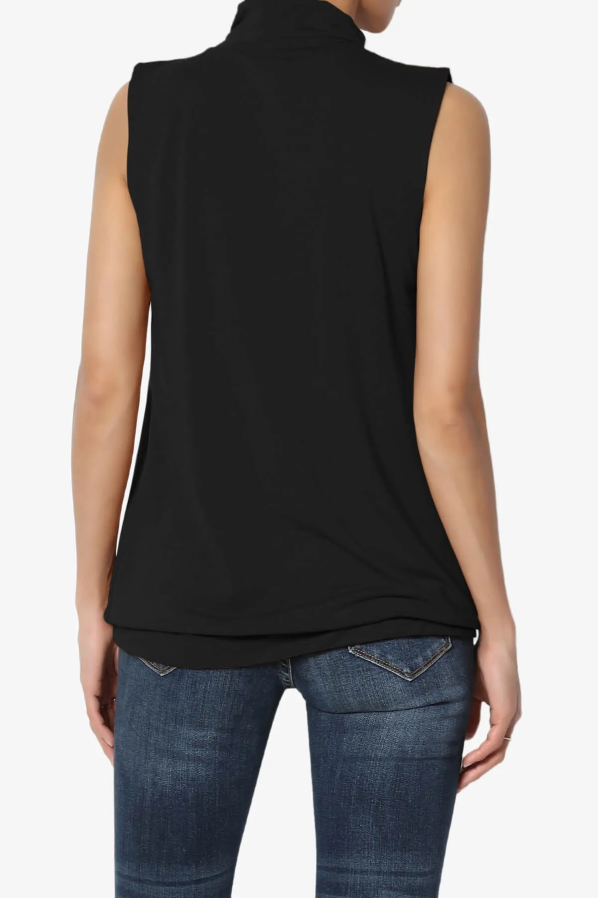 Jibbitz Sleeveless Mock Neck Pleated Top
