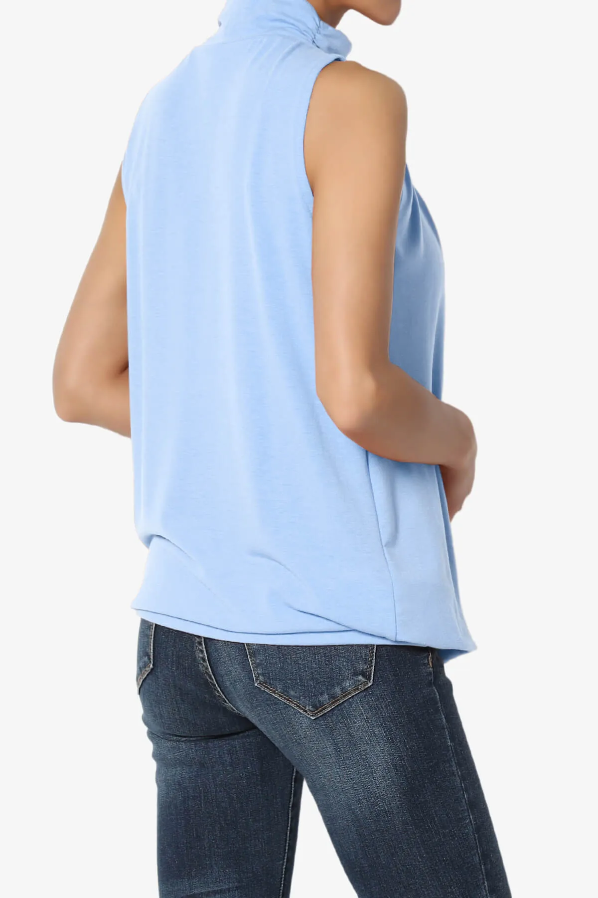 Jibbitz Sleeveless Mock Neck Pleated Top