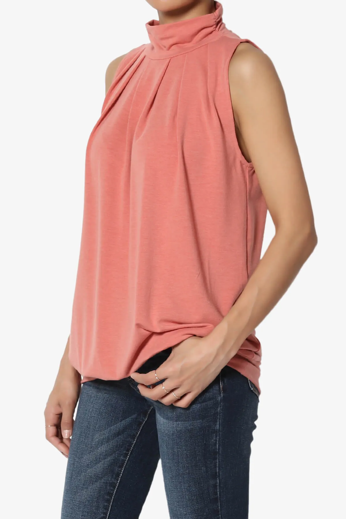 Jibbitz Sleeveless Mock Neck Pleated Top