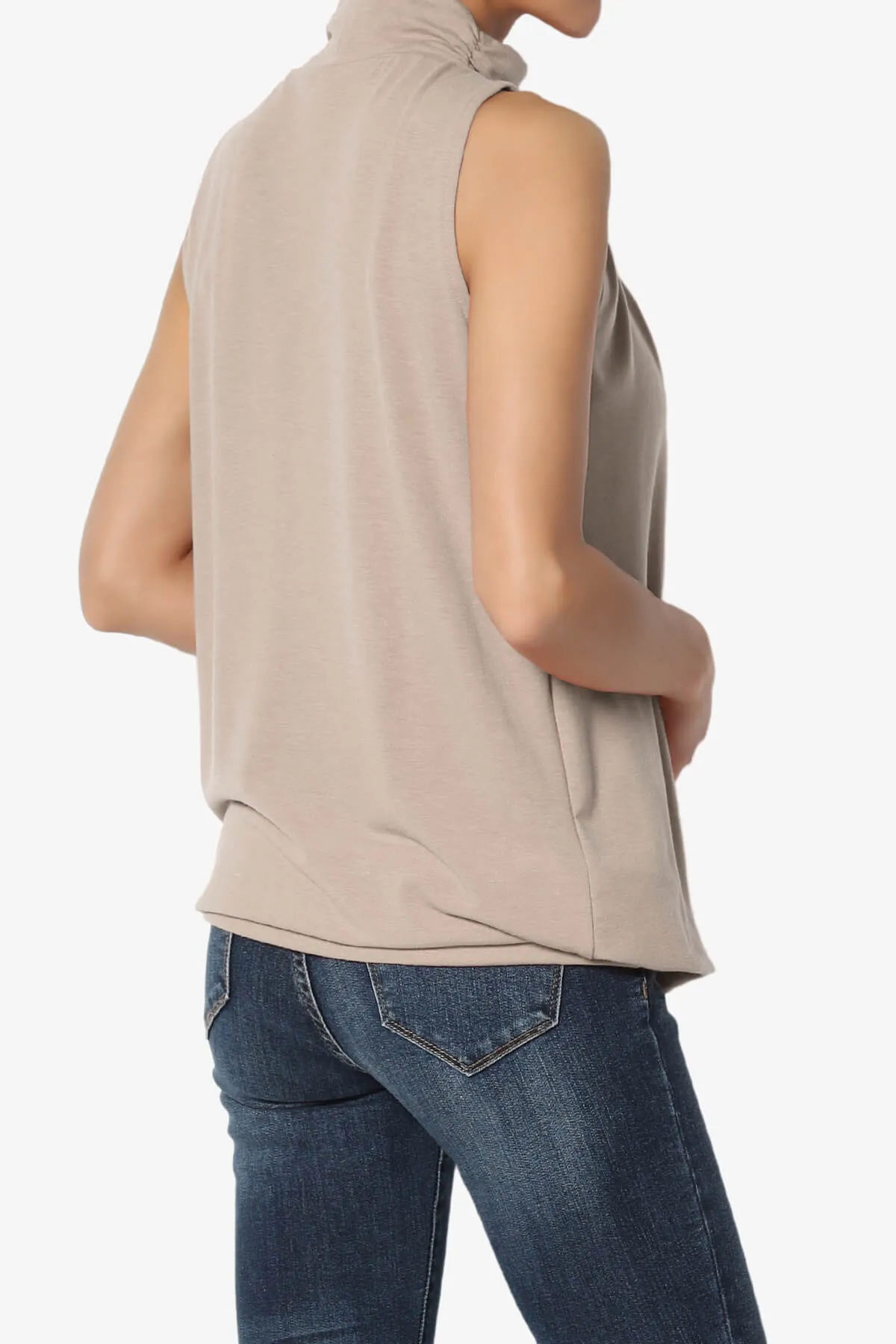 Jibbitz Sleeveless Mock Neck Pleated Top