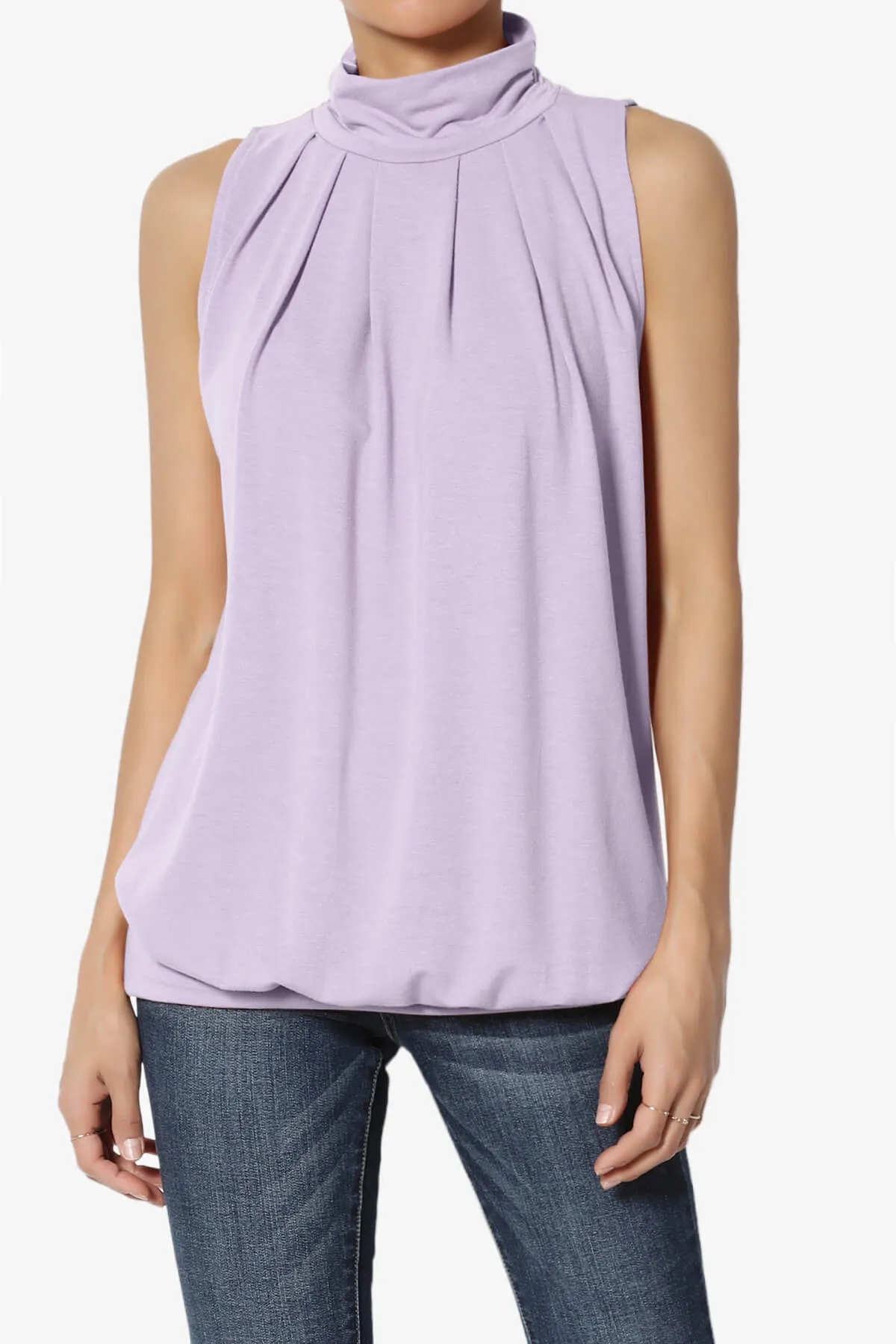 Jibbitz Sleeveless Mock Neck Pleated Top
