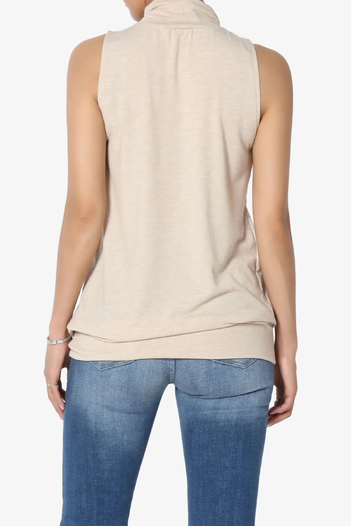 Jibbitz Sleeveless Mock Neck Pleated Top