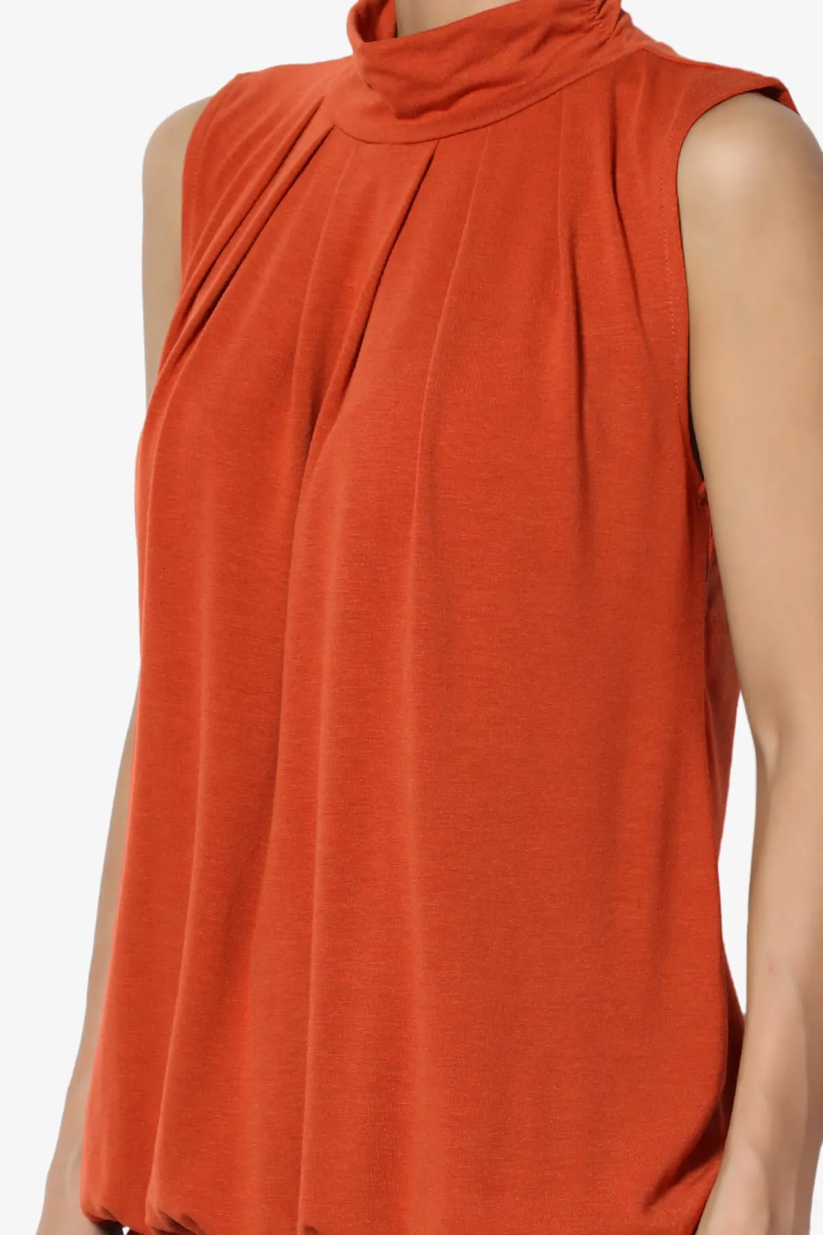 Jibbitz Sleeveless Mock Neck Pleated Top