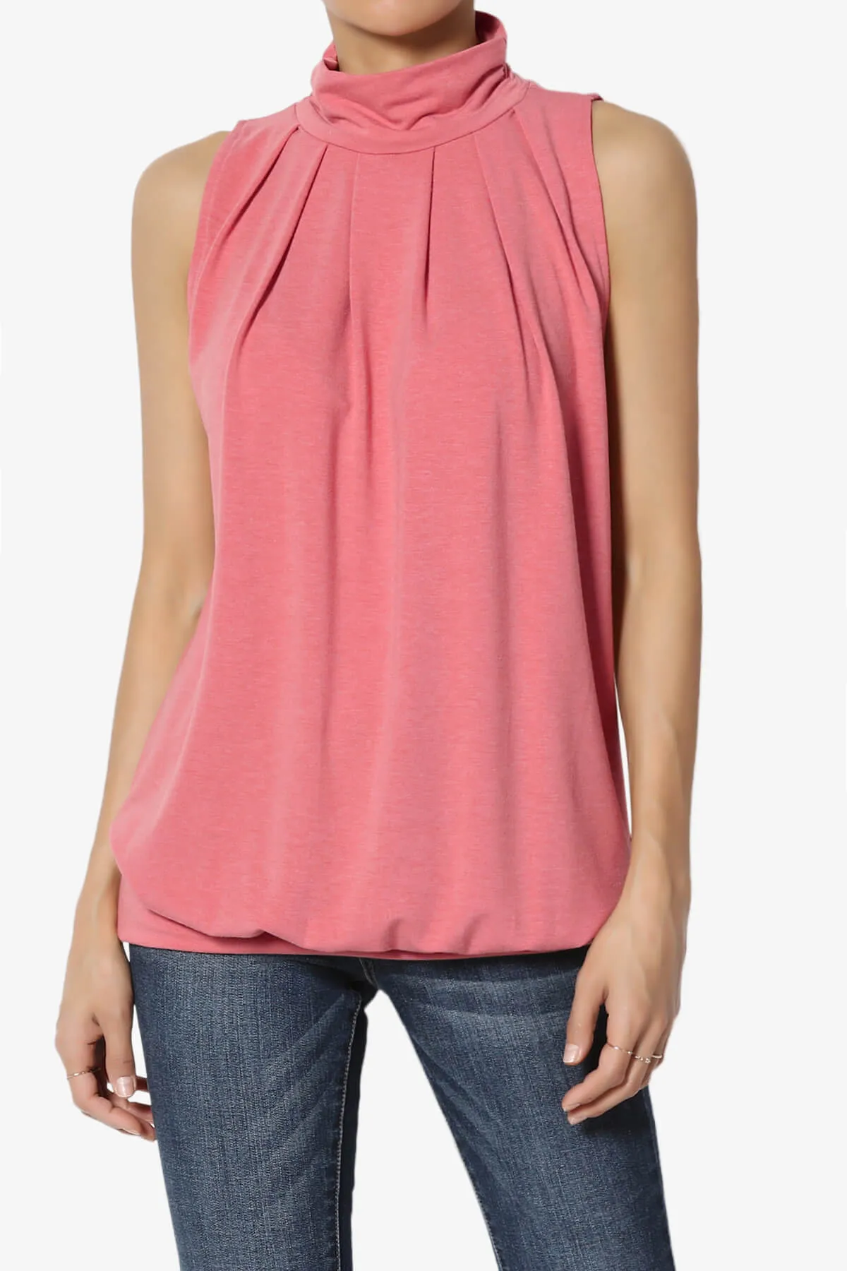 Jibbitz Sleeveless Mock Neck Pleated Top