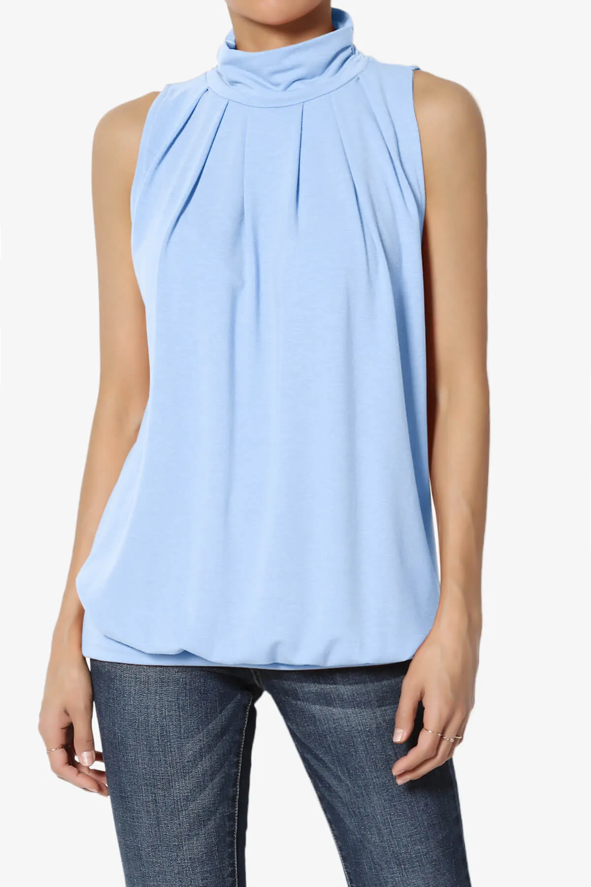 Jibbitz Sleeveless Mock Neck Pleated Top