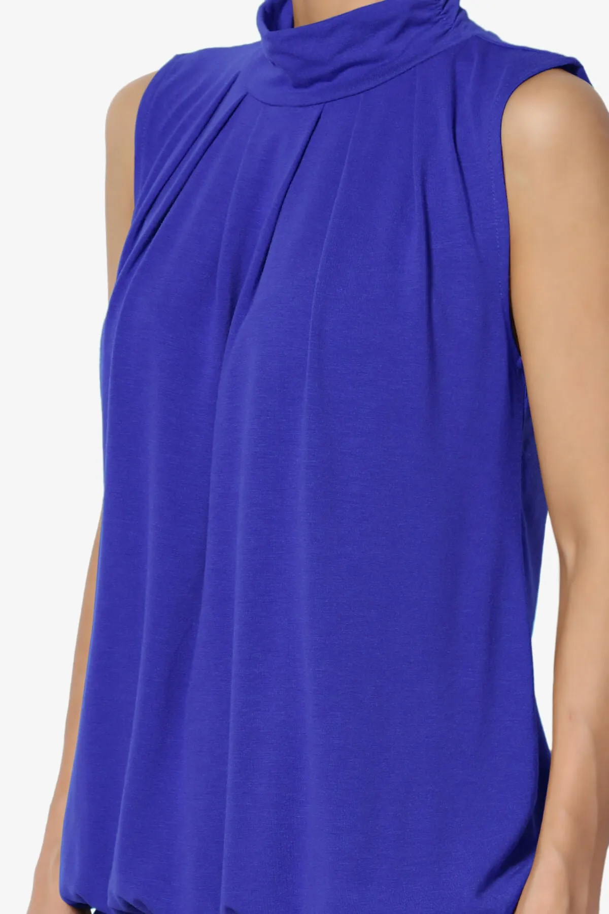 Jibbitz Sleeveless Mock Neck Pleated Top