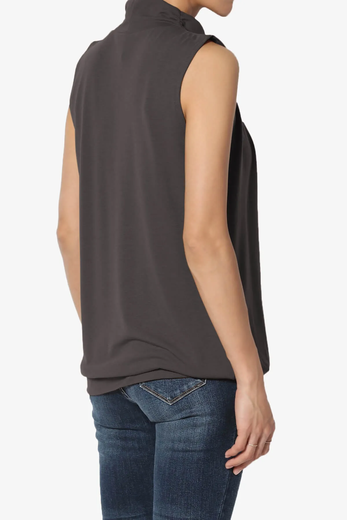 Jibbitz Sleeveless Mock Neck Pleated Top