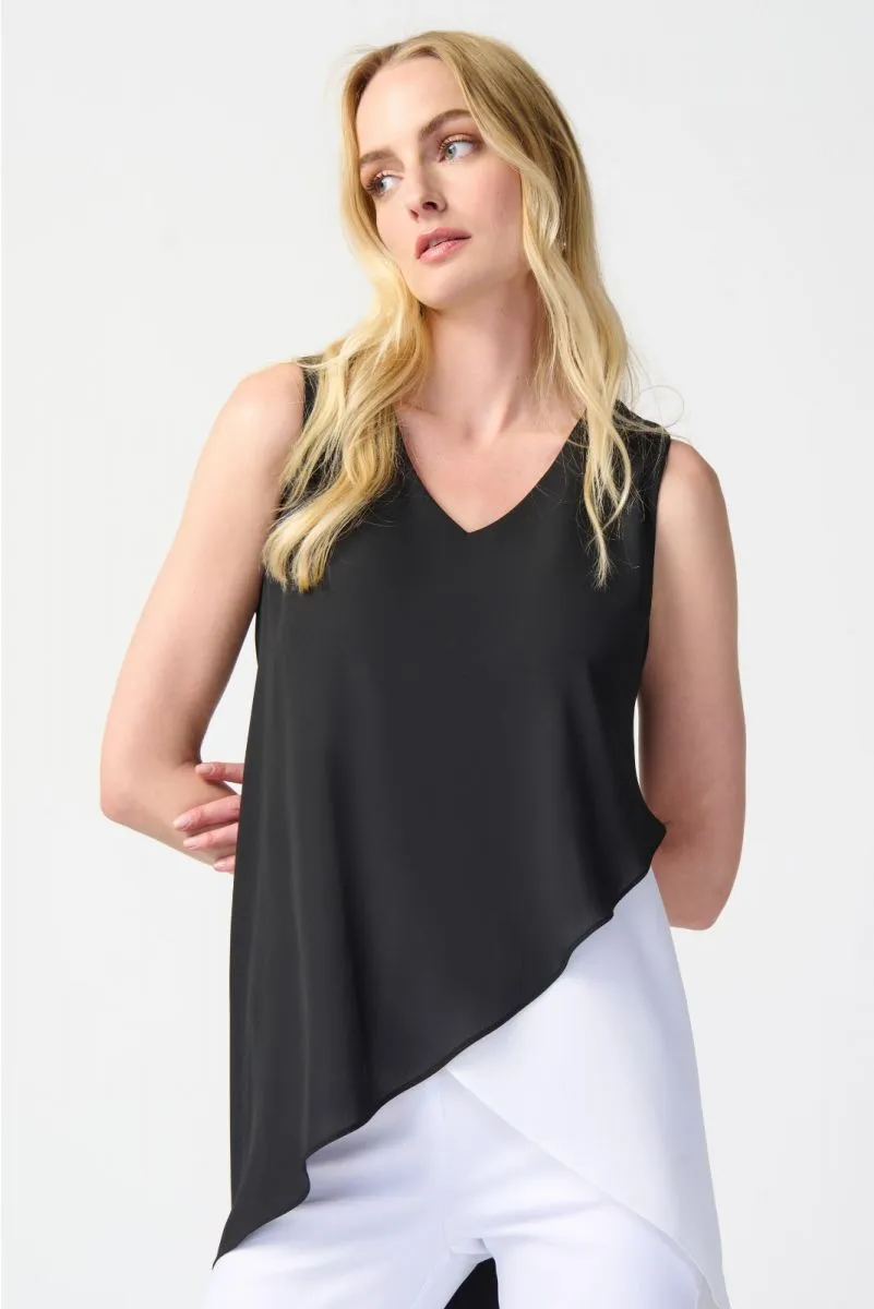 Joseph Ribkoff Black/Off-White Color Block Sleeveless Asymmetric Tunic Top 241306