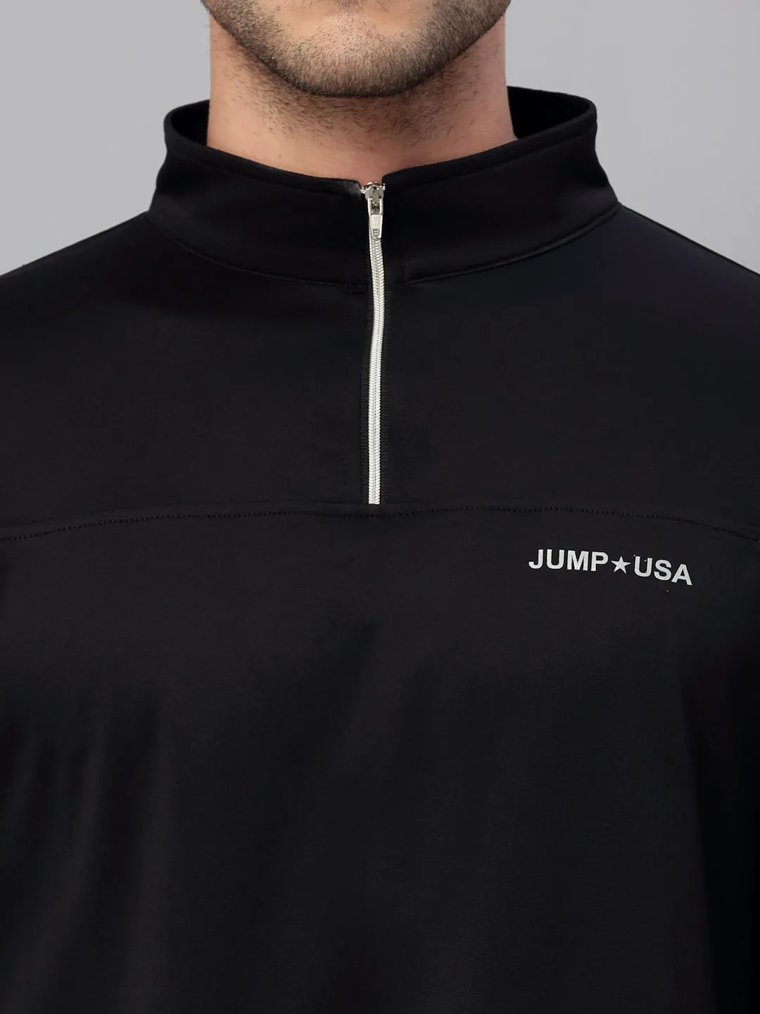 JUMP USA Outdoor Men Black Rapid-Dry Solid T-Shirts