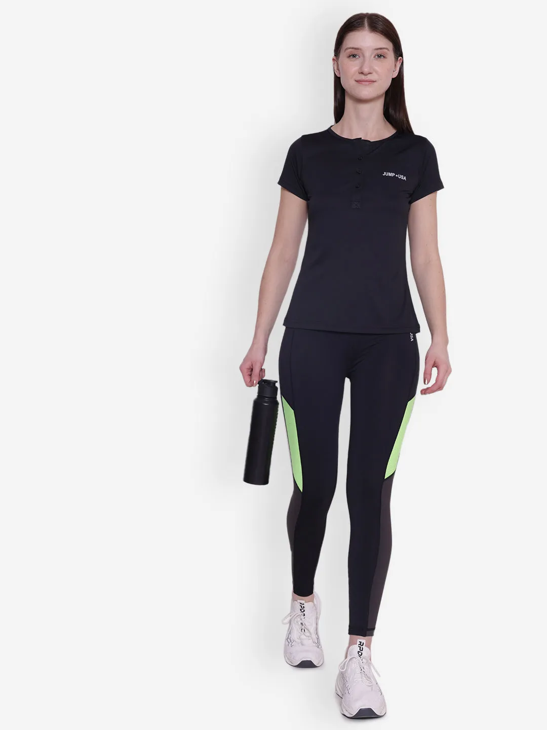 JUMP USA Women Black Solid Rapid-Dry Seamless Tights
