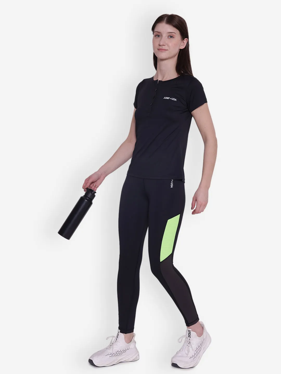 JUMP USA Women Black Solid Rapid-Dry Seamless Tights