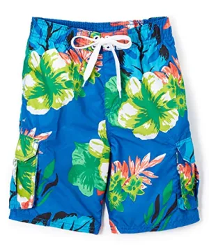 Kanu Surf Little Boys' Toddler Papagayo Floral Swim Trunk, Royal, 3T