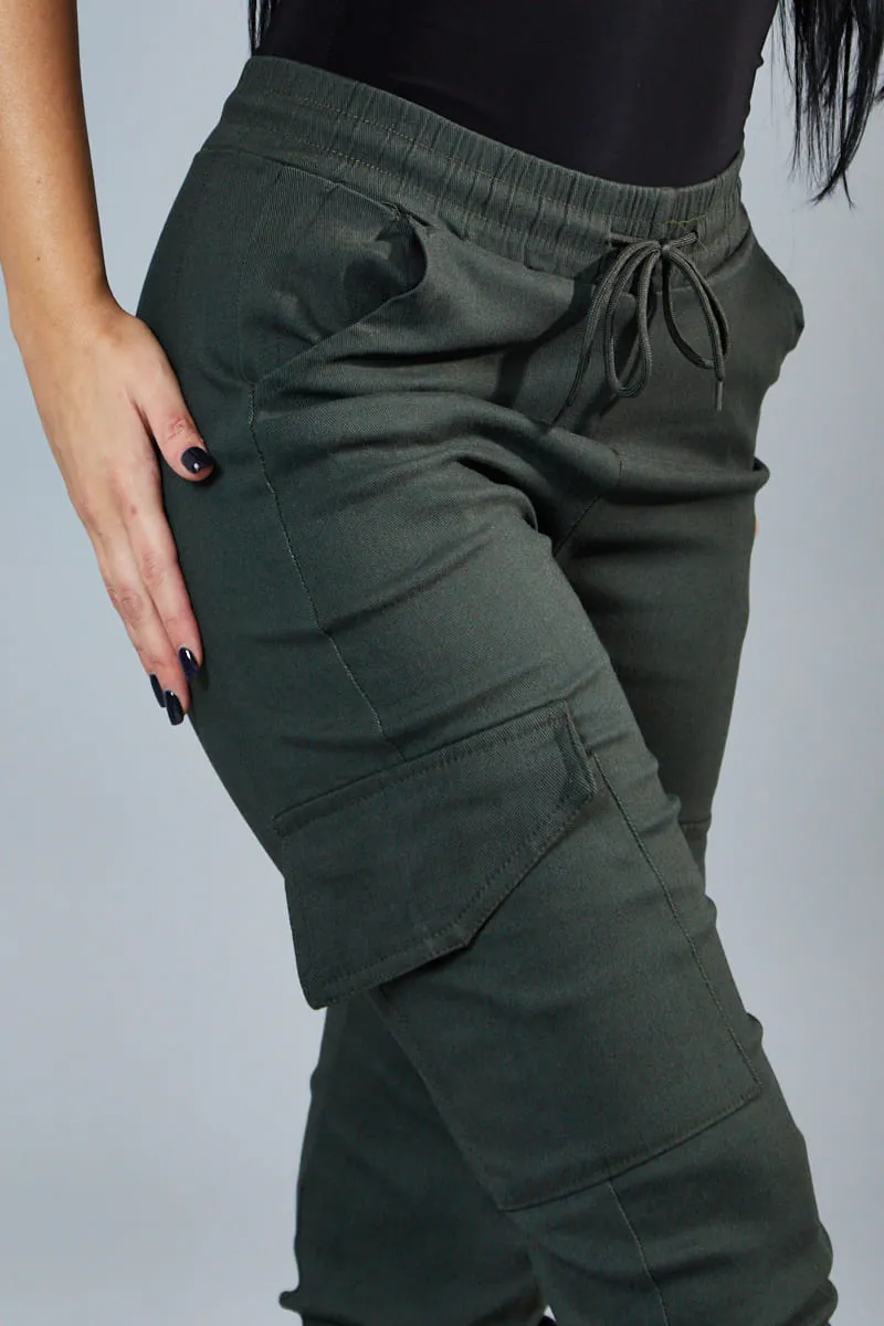 Khaki Cuffed Hem Cargo Trousers - Rain