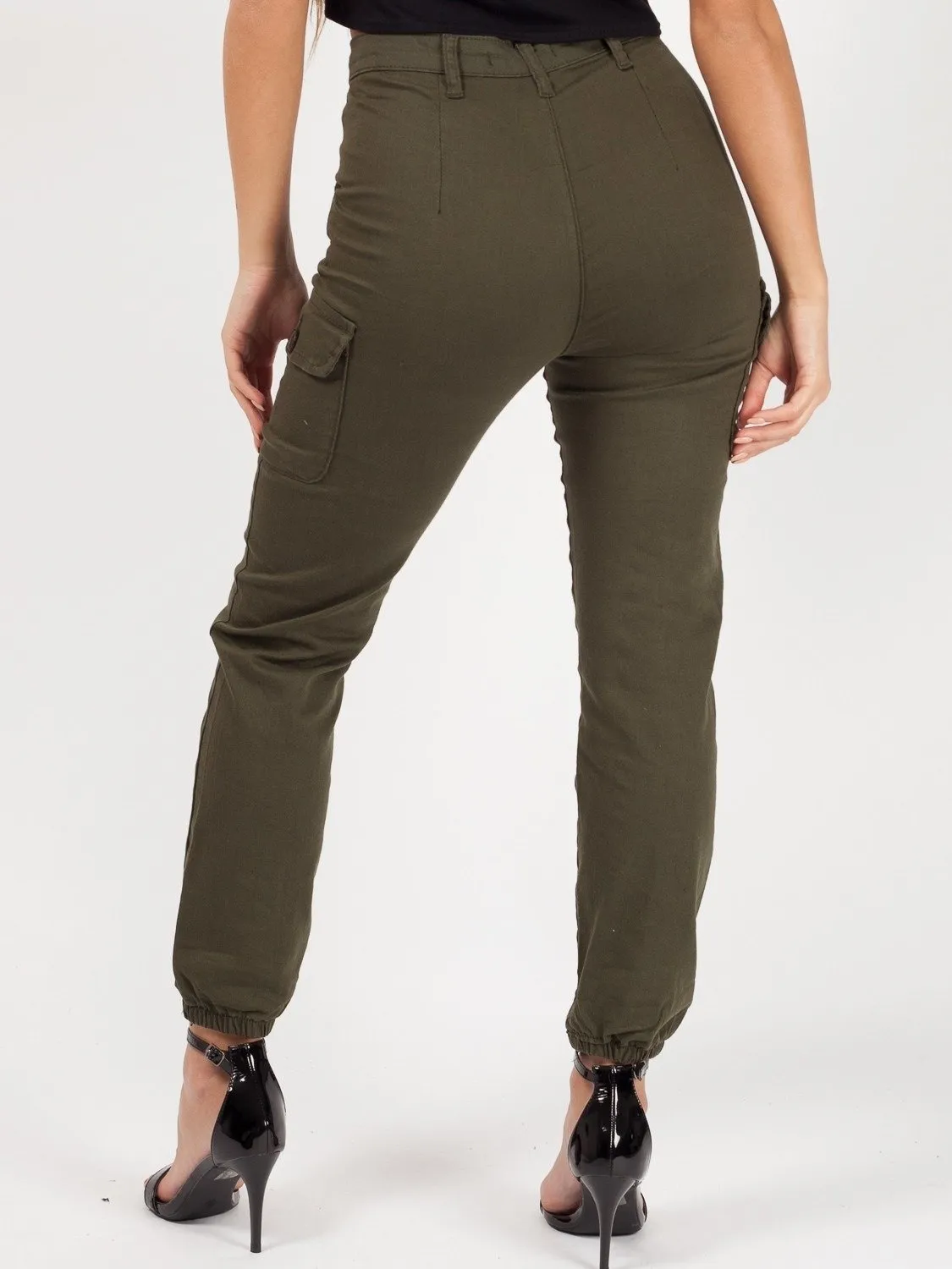 Khaki Pocket Cuffed Hem Cargo Trousers