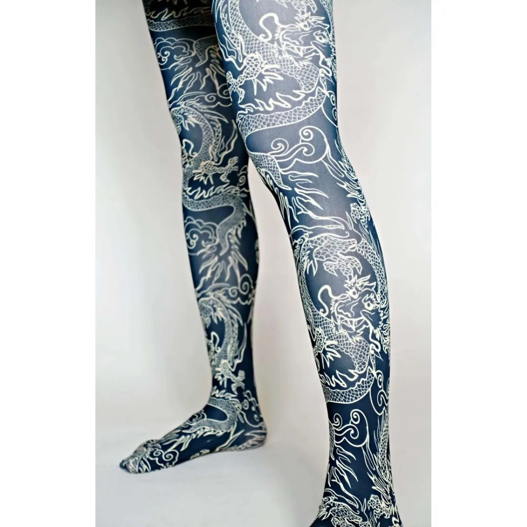 Kimono Dragon Printed Art Tights