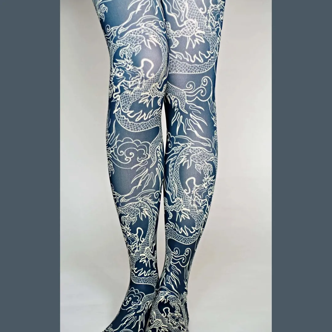 Kimono Dragon Printed Art Tights