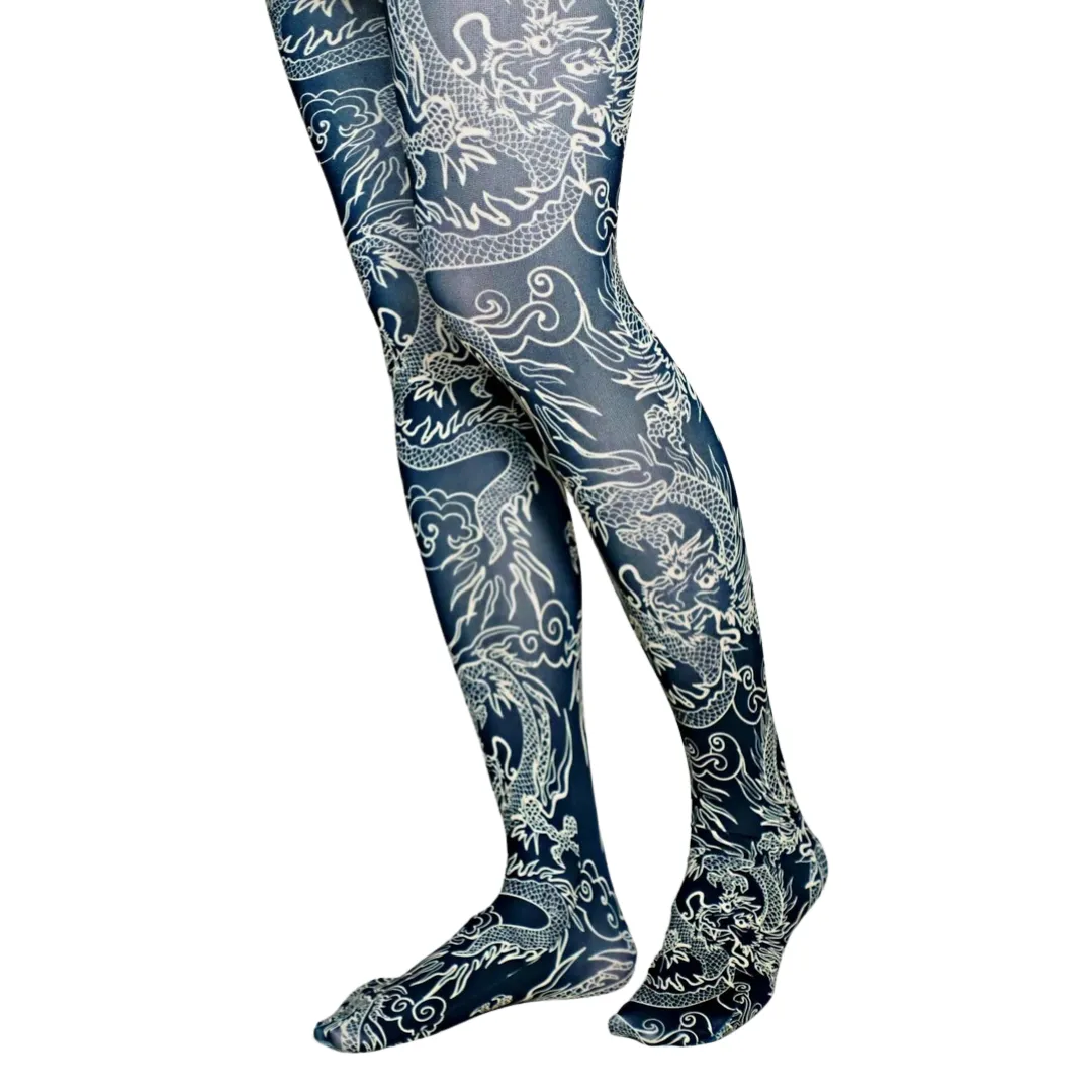 Kimono Dragon Printed Art Tights