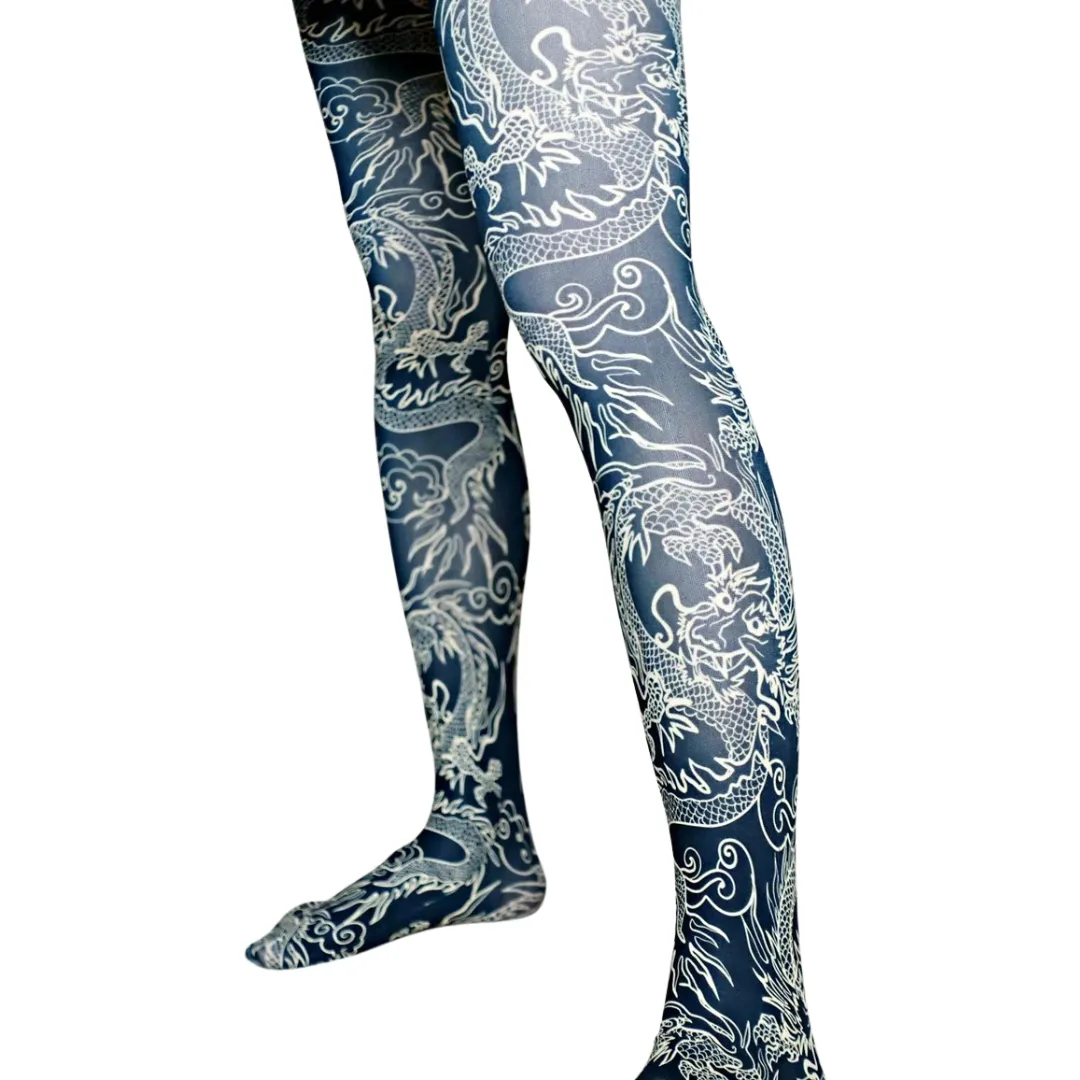 Kimono Dragon Printed Art Tights