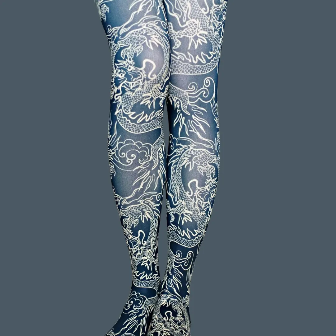 Kimono Dragon Printed Art Tights