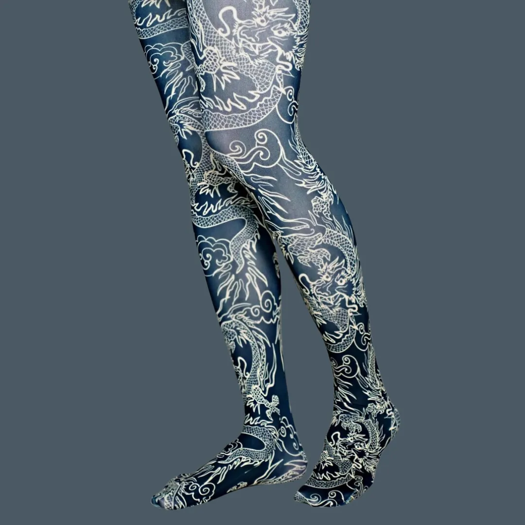 Kimono Dragon Printed Art Tights