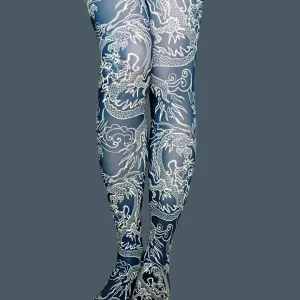 Kimono Dragon Printed Art Tights