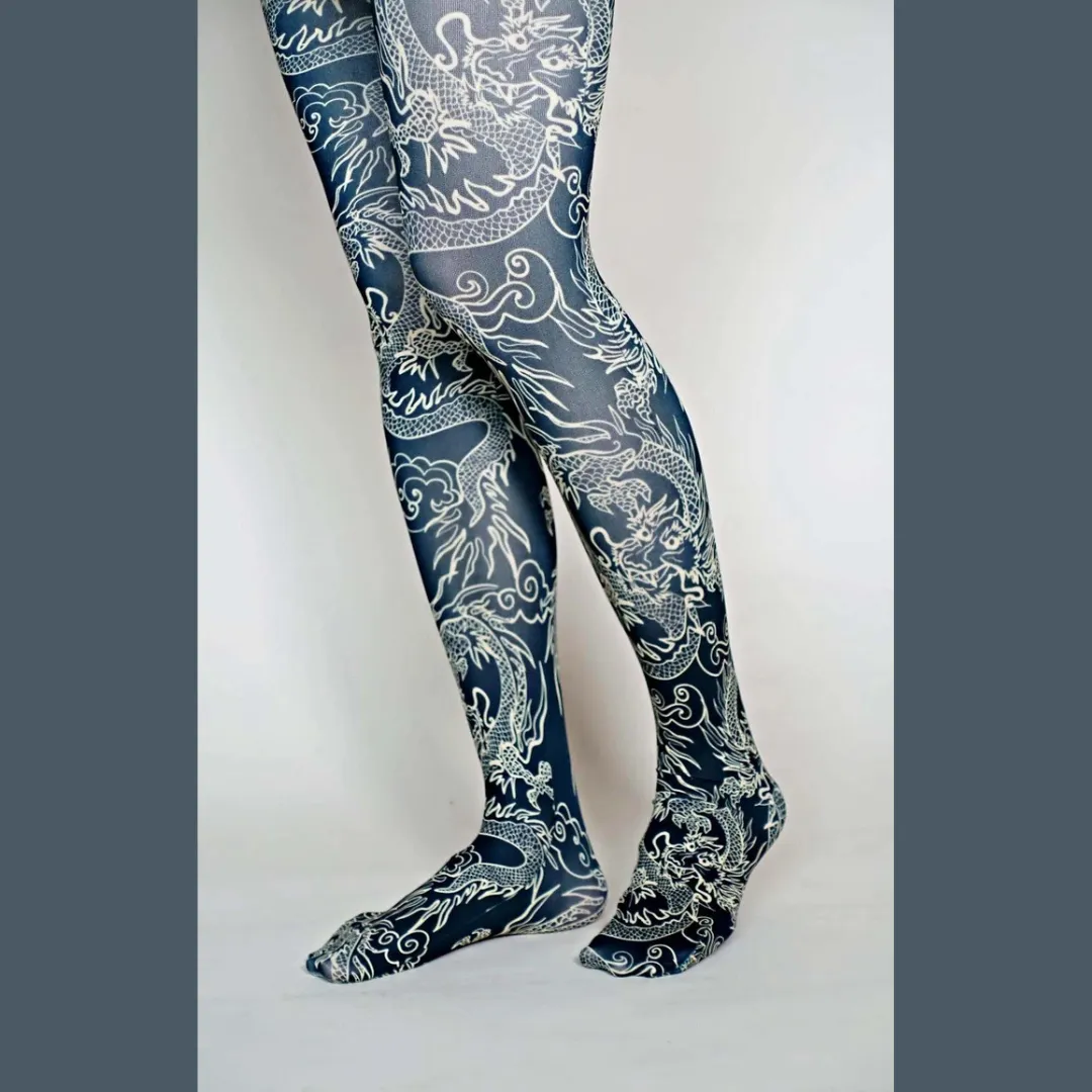Kimono Dragon Printed Art Tights