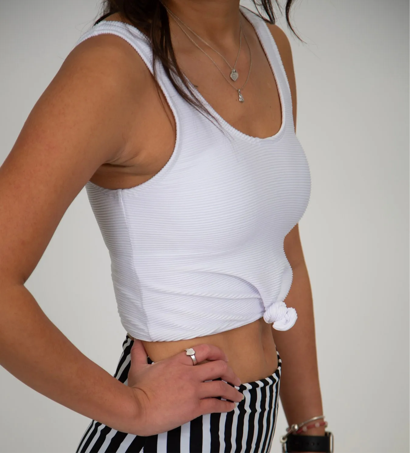 Knotted Rib Tankini Swim Top | White
