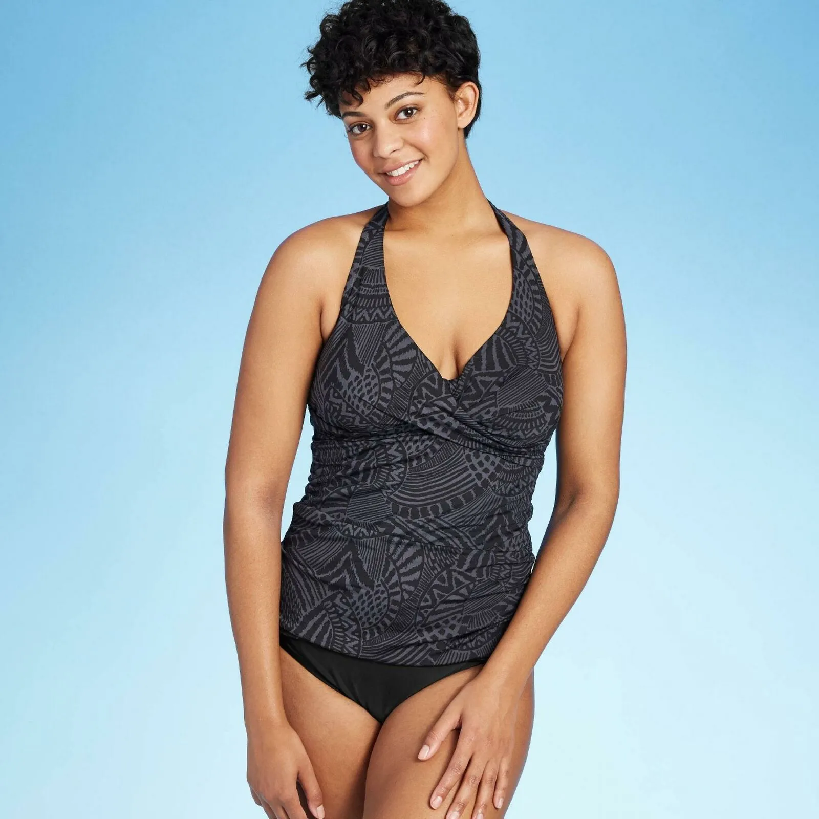 Kona Sol Women's Geo Halter Tankini Swim Top