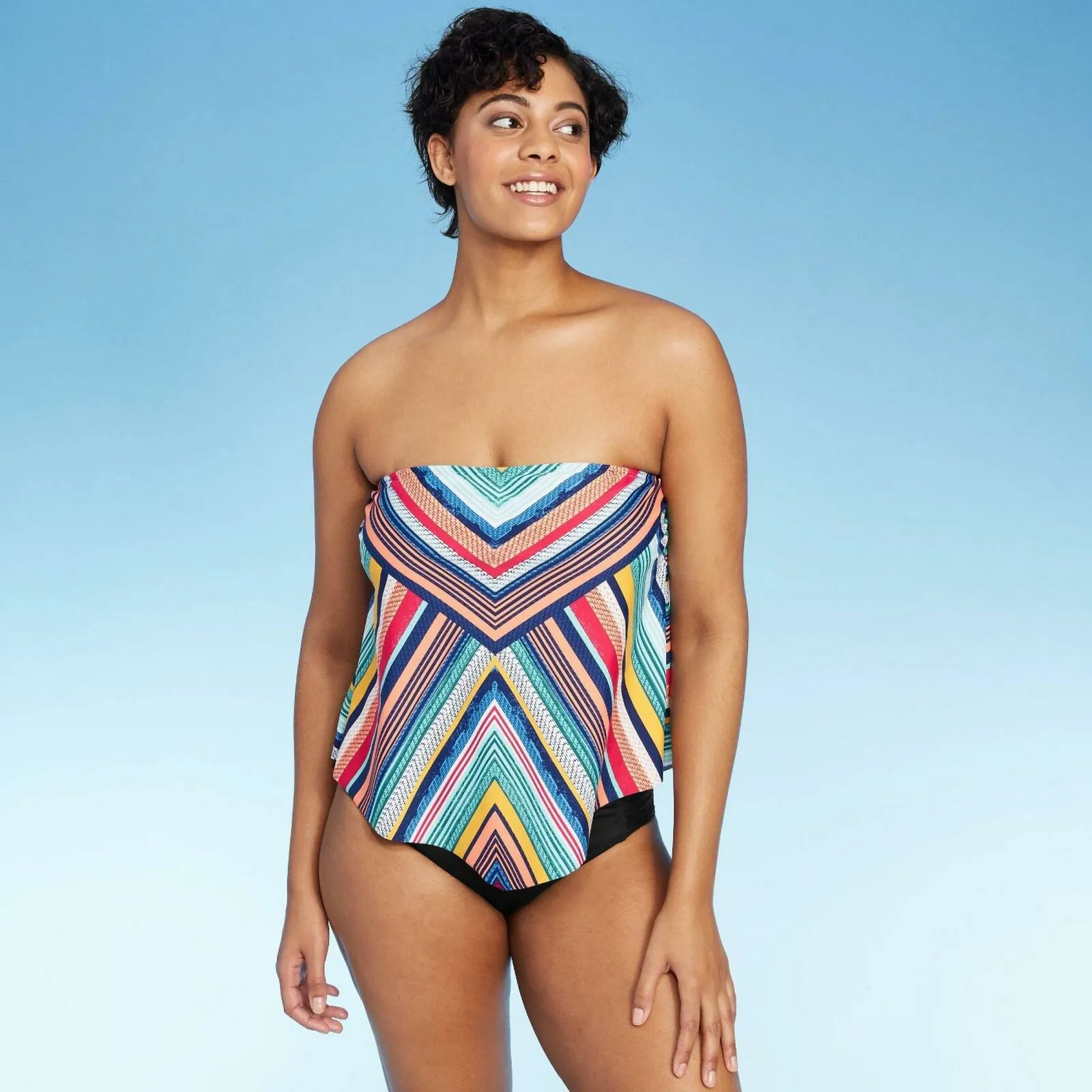 Kona Sol Women's Geometric Stripes Bandeau Tankini Top