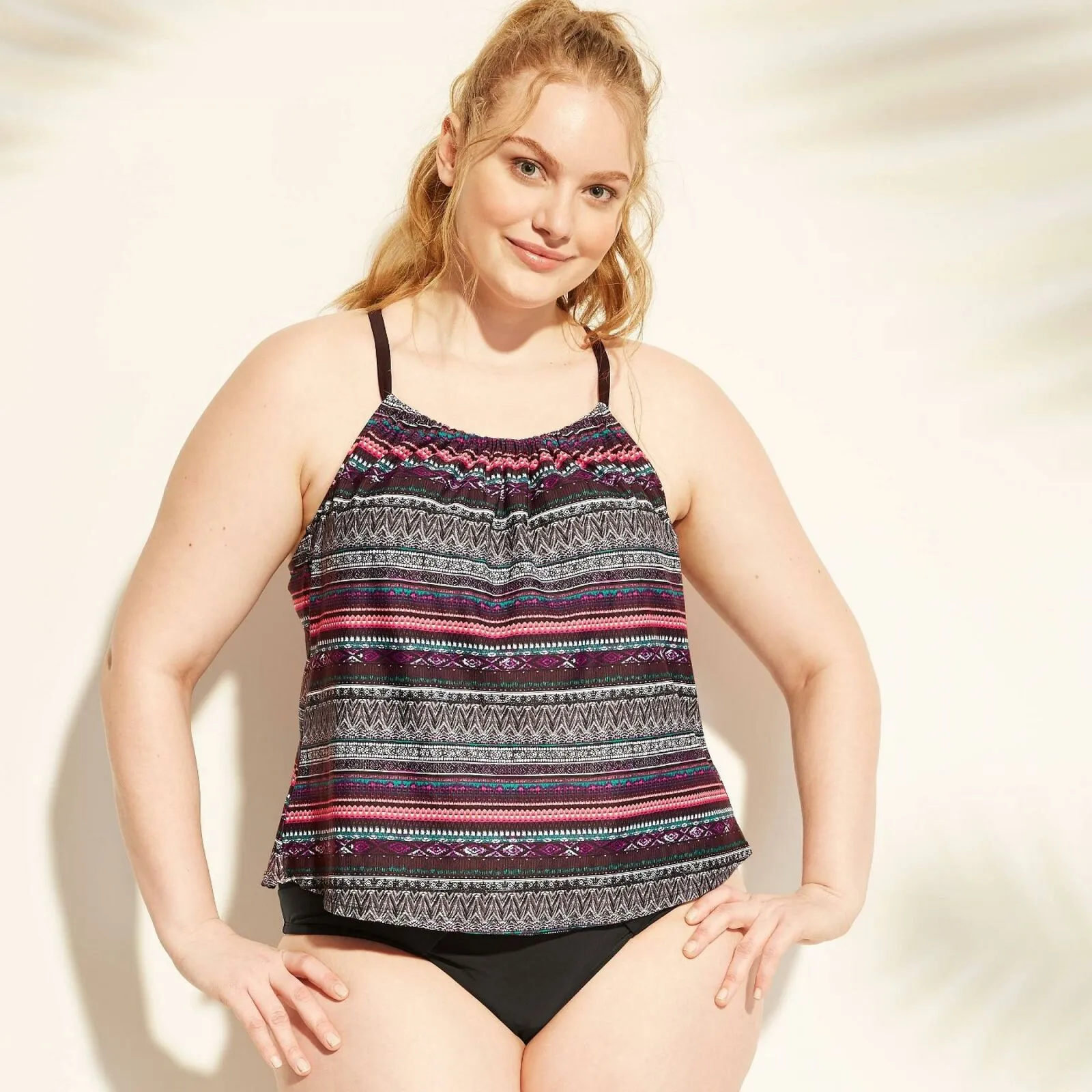 Kona Sol Women's Plus Size Racerback High Neck Tankini Top