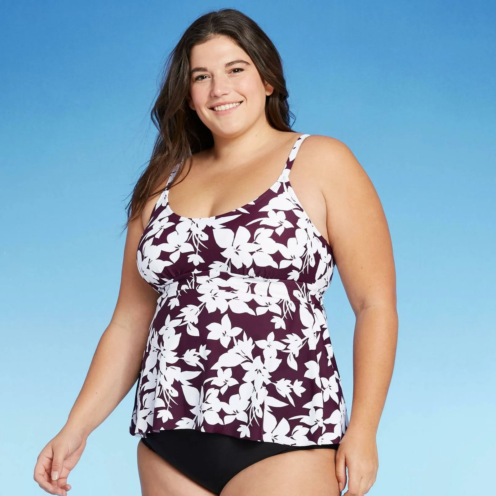 Kona Sol Women's Plus Size Scoop Neck Adjustable Tankini Top