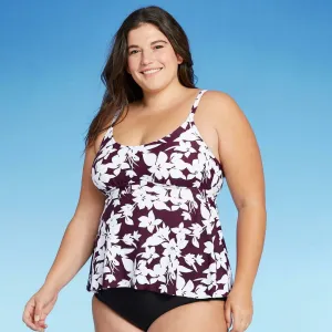 Kona Sol Women's Plus Size Scoop Neck Adjustable Tankini Top