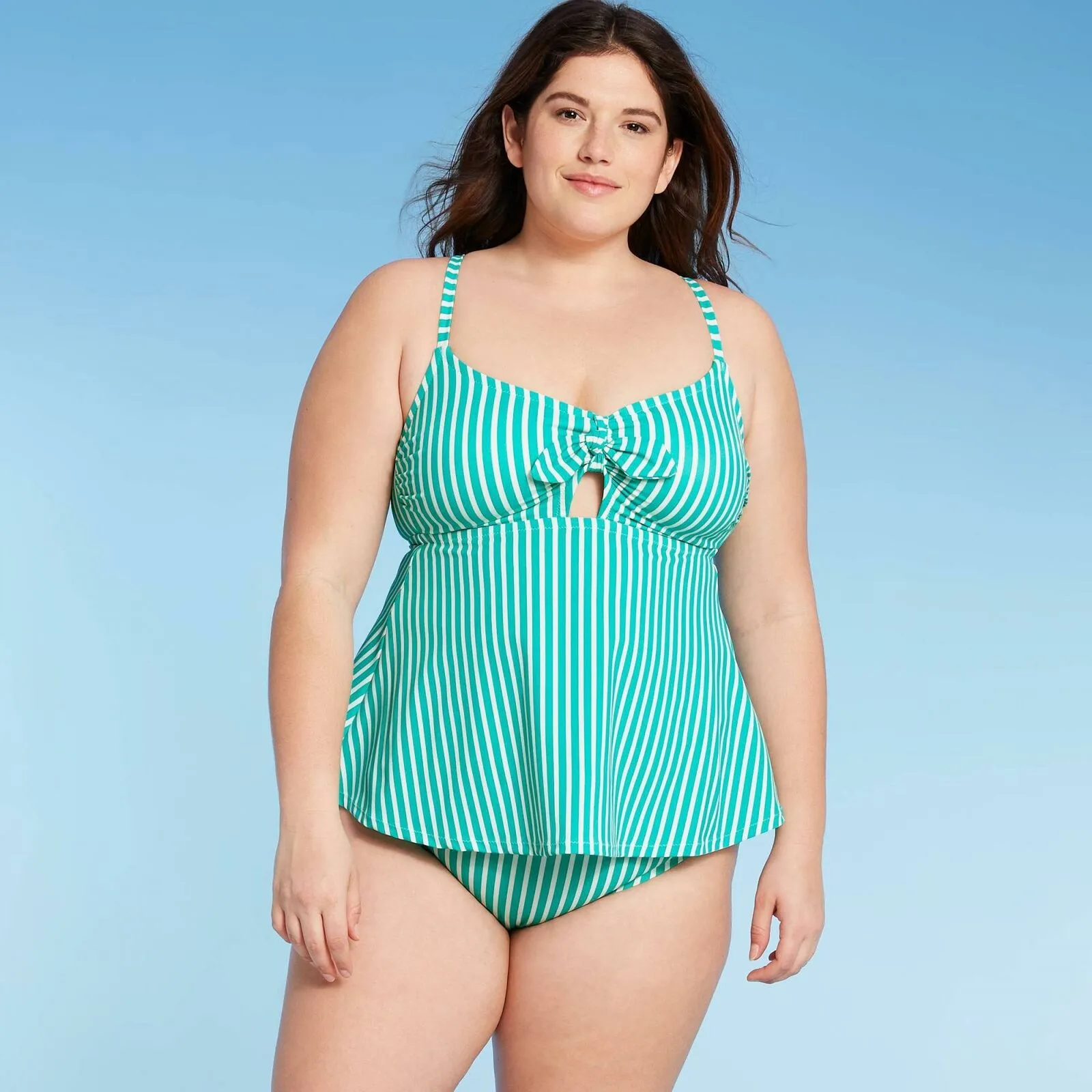 Kona Sol Women's Plus Size Striped Tankini Top