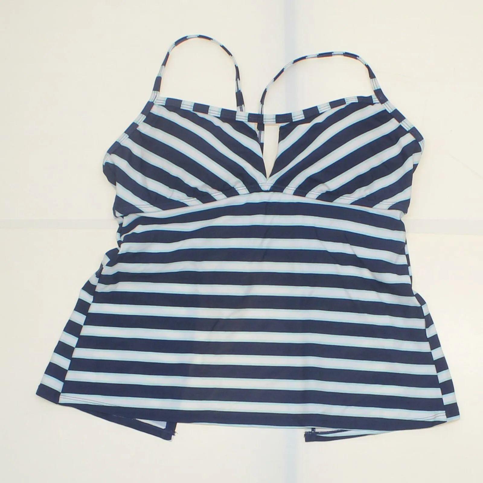 Kona Sol Women's Striped Tunnel Back Tankini Top Navy Medium