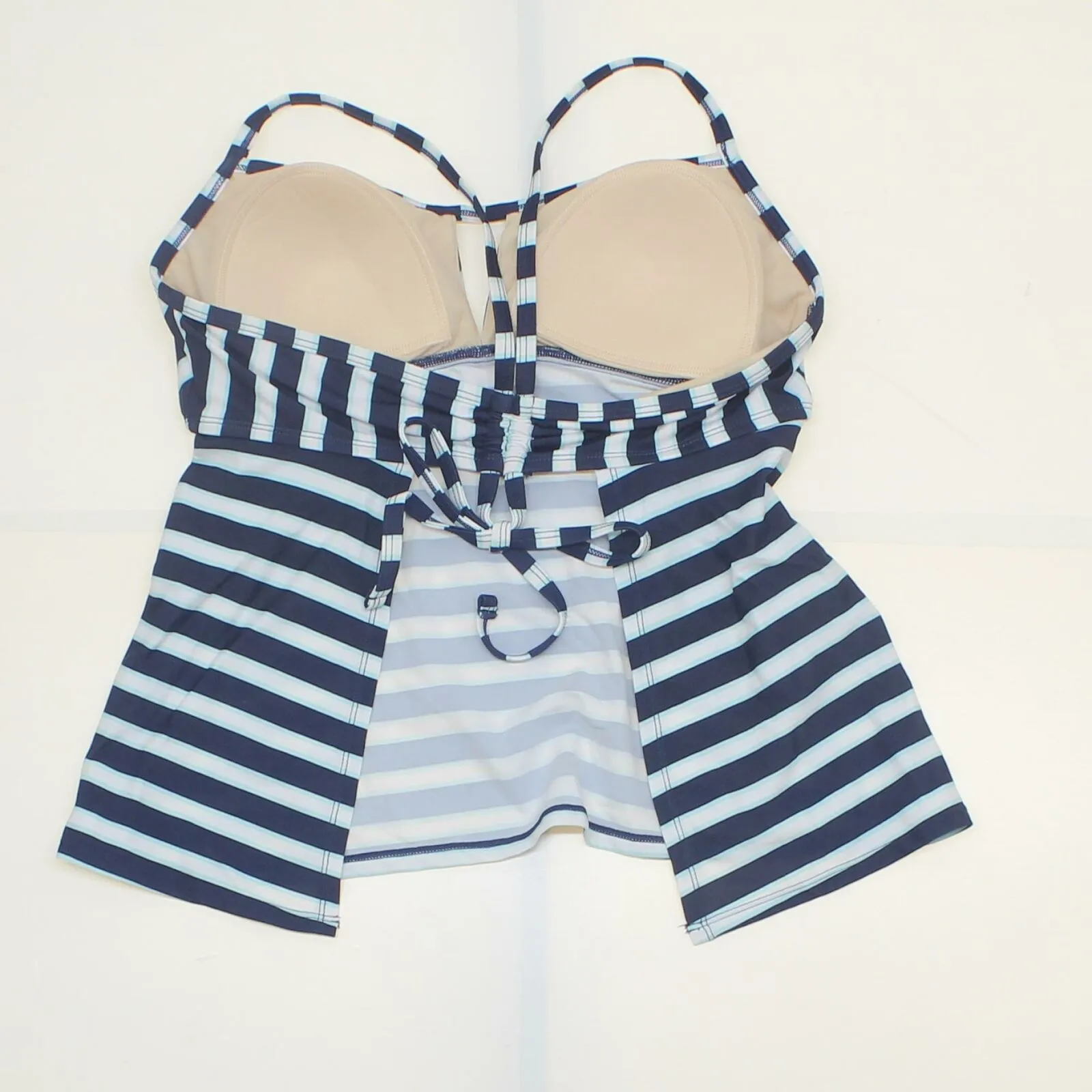 Kona Sol Women's Striped Tunnel Back Tankini Top Navy Medium