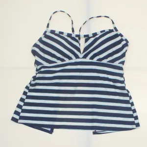 Kona Sol Women's Striped Tunnel Back Tankini Top Navy Medium
