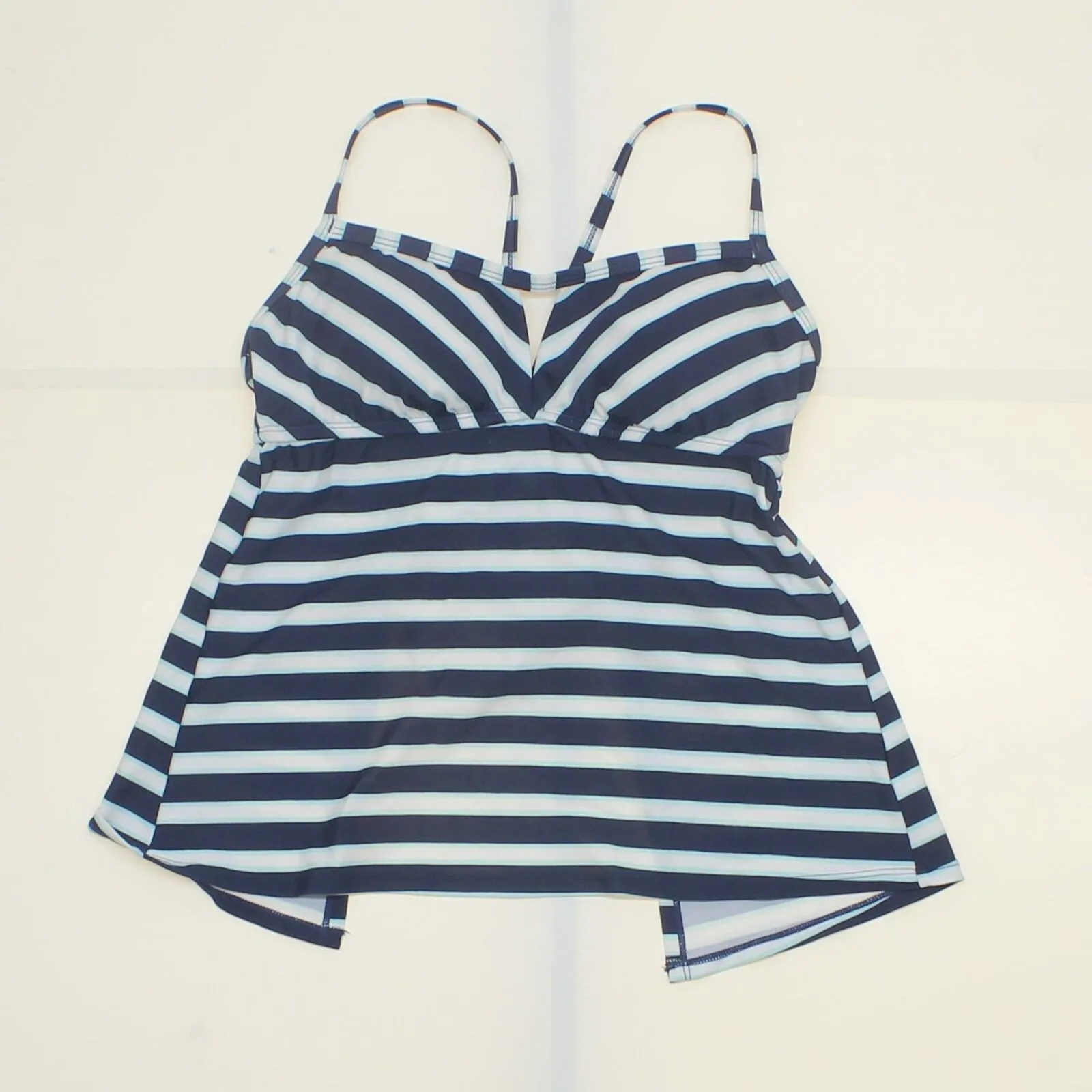Kona Sol Women's Striped Tunnel Back Tankini Top Navy Small