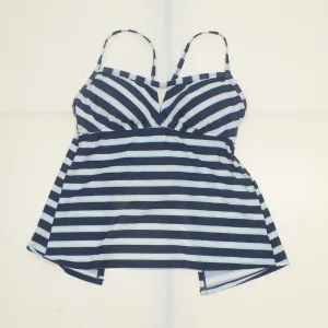 Kona Sol Women's Striped Tunnel Back Tankini Top Navy Small