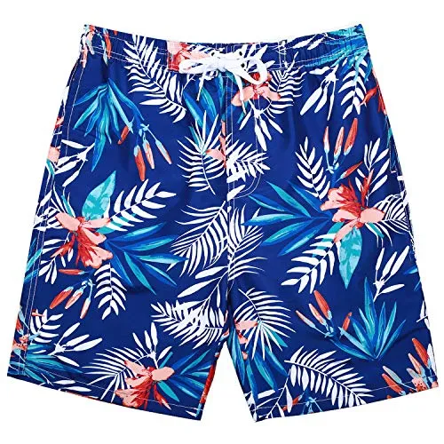 Kute 'n' Koo Boys Swim Trunks, UPF 50  Quick Dry Boys Swim Shorts for Big Boys and Toddlers, Size from 2T to 18/20 (2T, Tropical Leaf)