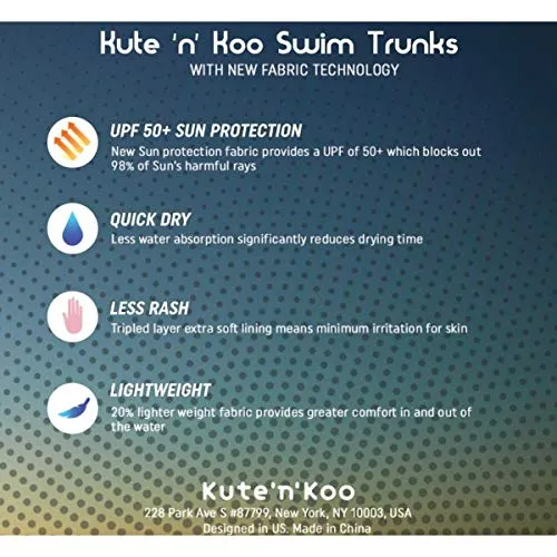Kute 'n' Koo Boys Swim Trunks, UPF 50  Quick Dry Boys Swim Shorts for Big Boys and Toddlers, Size from 2T to 18/20 (2T, Tropical Leaf)