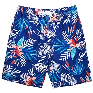 Kute 'n' Koo Boys Swim Trunks, UPF 50  Quick Dry Boys Swim Shorts for Big Boys and Toddlers, Size from 2T to 18/20 (2T, Tropical Leaf)