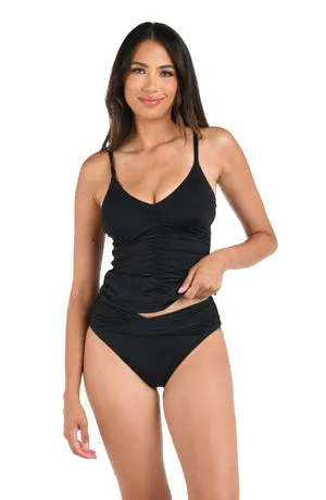 La Blanca Island Goddess V-Neck Shirred Front Tankini Top