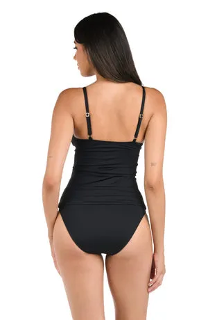 La Blanca Island Goddess V-Neck Shirred Front Tankini Top