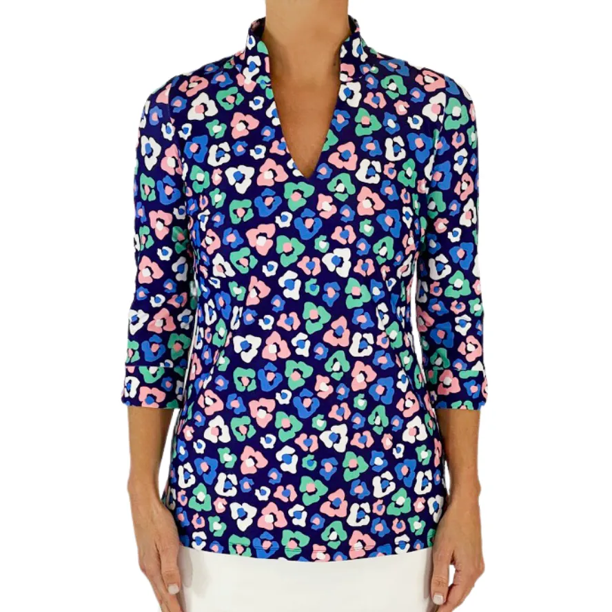 Largo Tunic Top in Floral Cheetah Navy